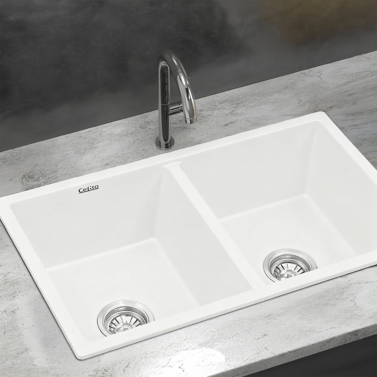 Granite Stone Sink | 77x45cm | Double Bowl | White