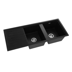 Cefito | Kitchen Sink | Stone Sink | Granite Laundry Basin | Double Bowl | 116x49cm | Black