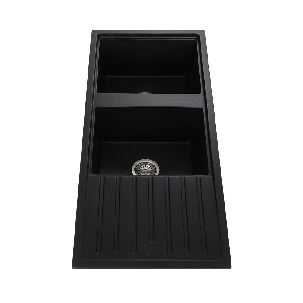 Cefito | Kitchen Sink | Stone Sink | Granite Laundry Basin | Double Bowl | 116x49cm | Black