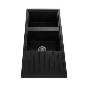 Cefito | Kitchen Sink | Stone Sink | Granite Laundry Basin | Double Bowl | 116x49cm | Black