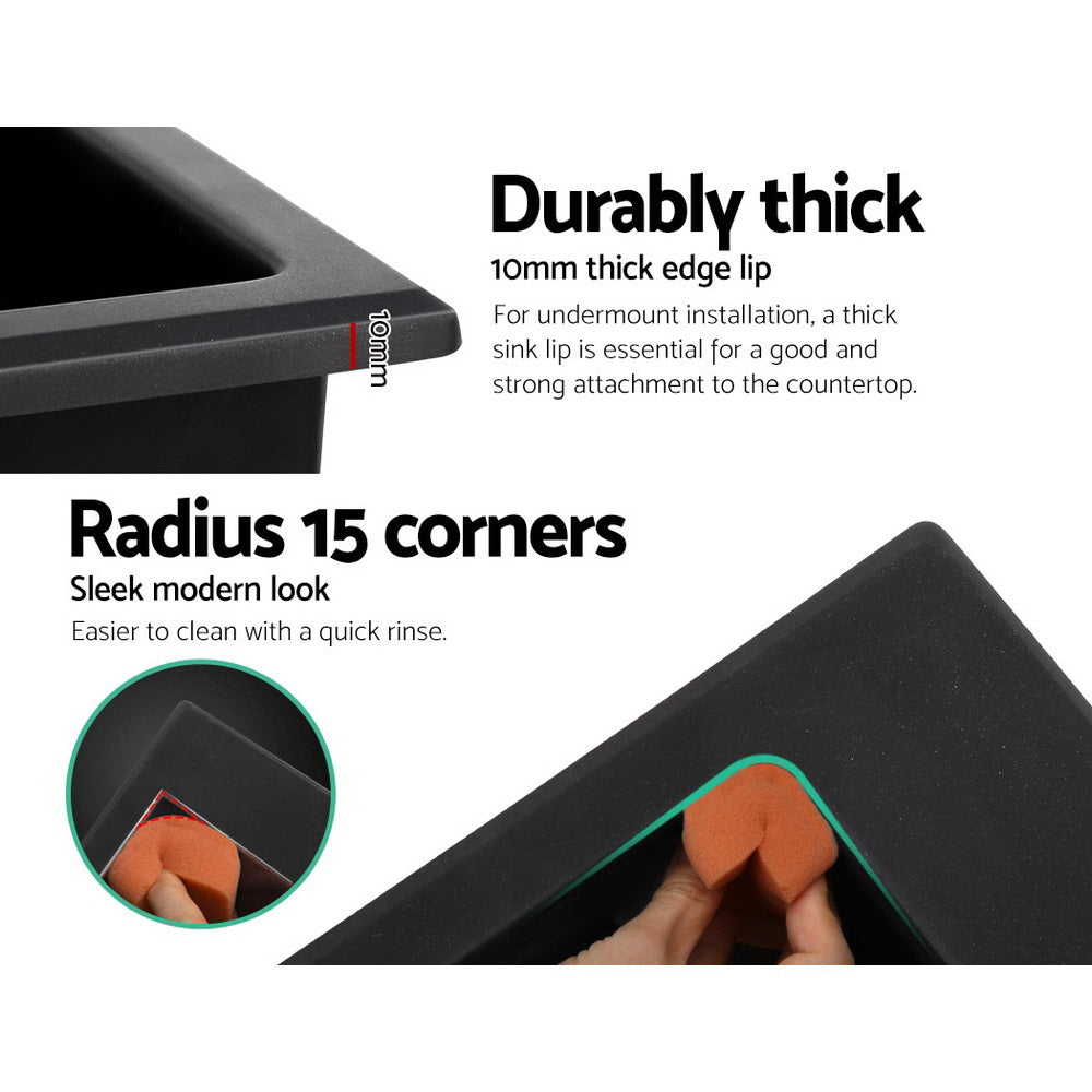 Cefito | Kitchen Sink | Stone Sink | Granite Laundry Basin | Double Bowl | 116x49cm | Black