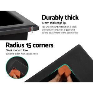 Cefito | Kitchen Sink | Stone Sink | Granite Laundry Basin | Double Bowl | 116x49cm | Black