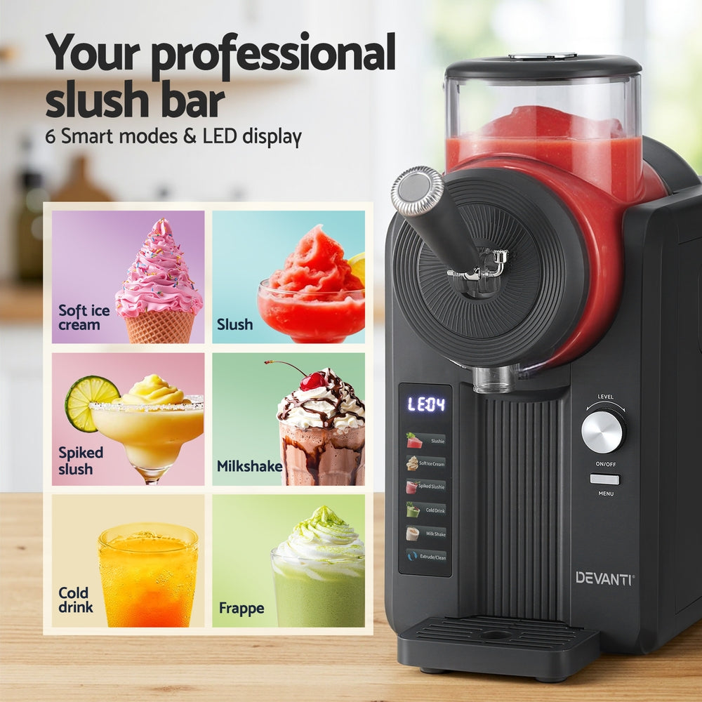 Devanti Slushie Machine 2L | Ice Cream, Smoothie & Milkshake Maker | Black