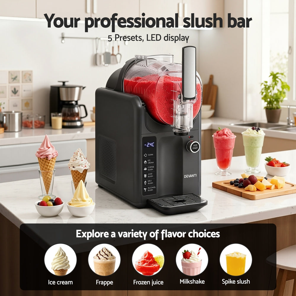 5-in-1 Slushie Machine | 2L | Ice Cream & Frozen Drinks Maker | Grey