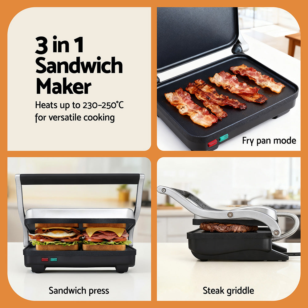 3-in-1 Sandwich Maker | Grill + Steak Press | 1000W
