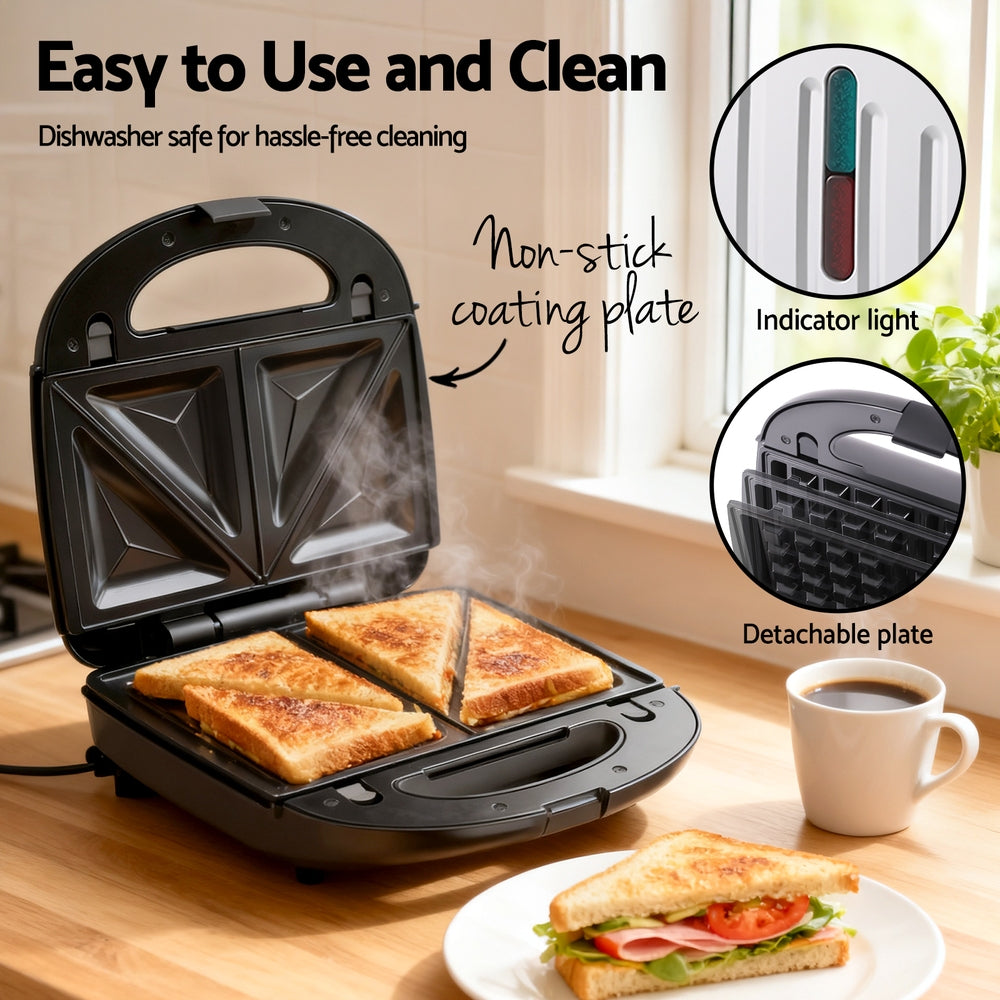 Sandwich Press | 3-in-1 | Waffle + Panini + Grill | 850W