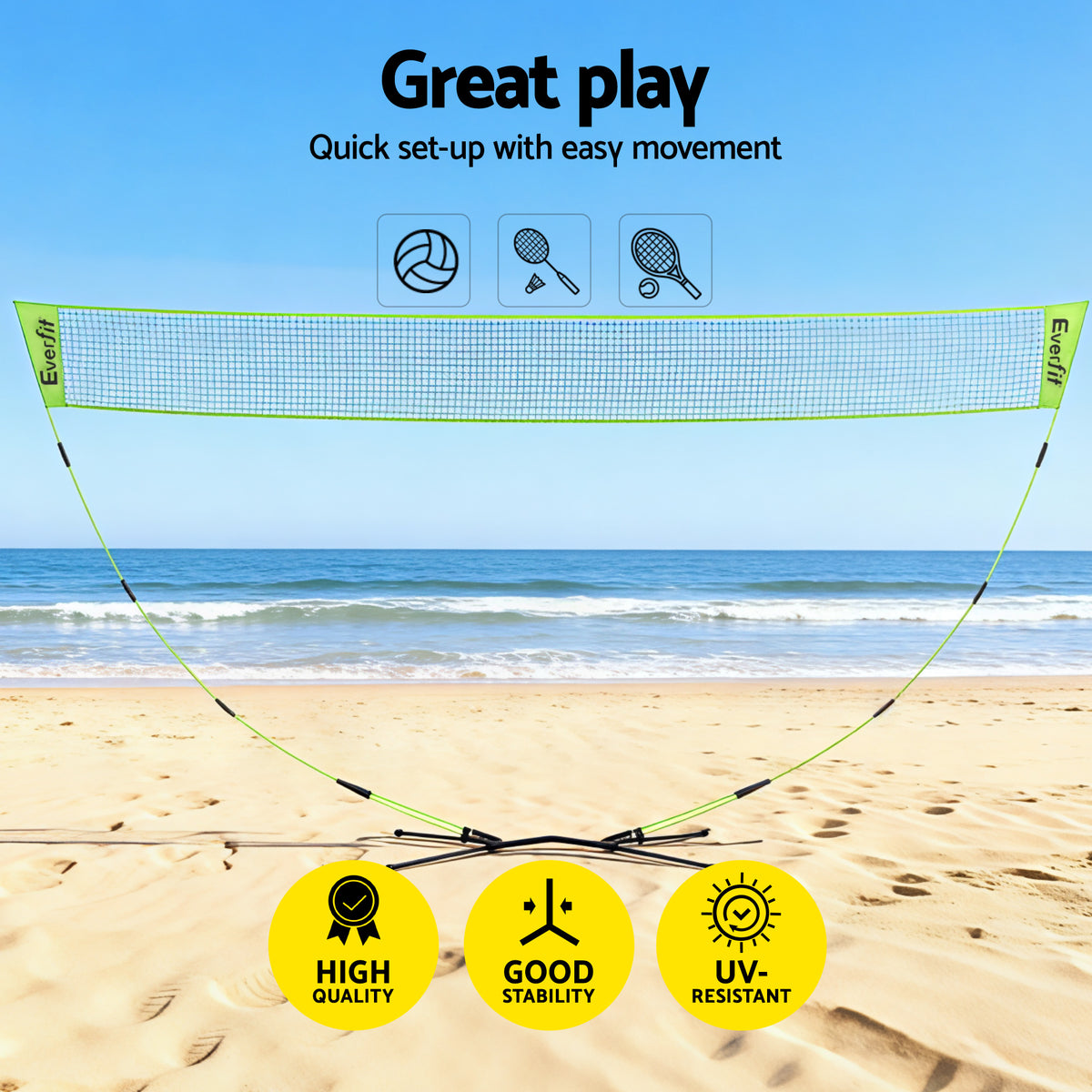 Sports Net | 3m | Badminton Tennis Volleyball | Portable | Yellow
