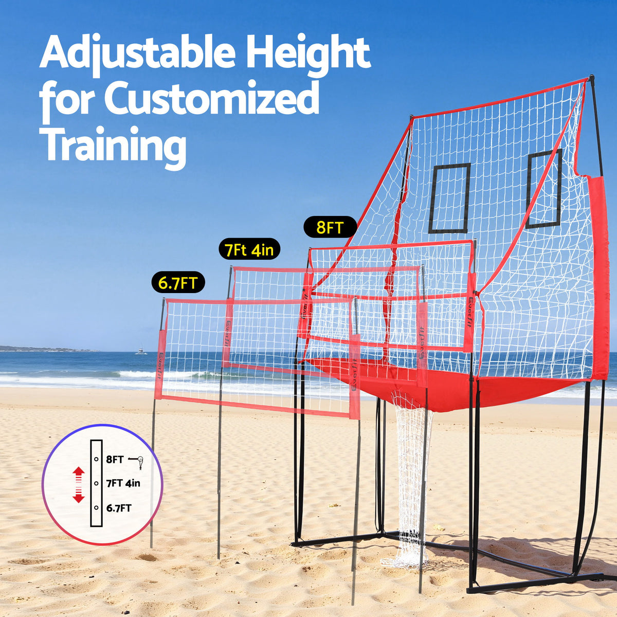 Portable Volleyball Training Net | 8ft | Adjustable Height | Ball + Carry Bag (Version B)