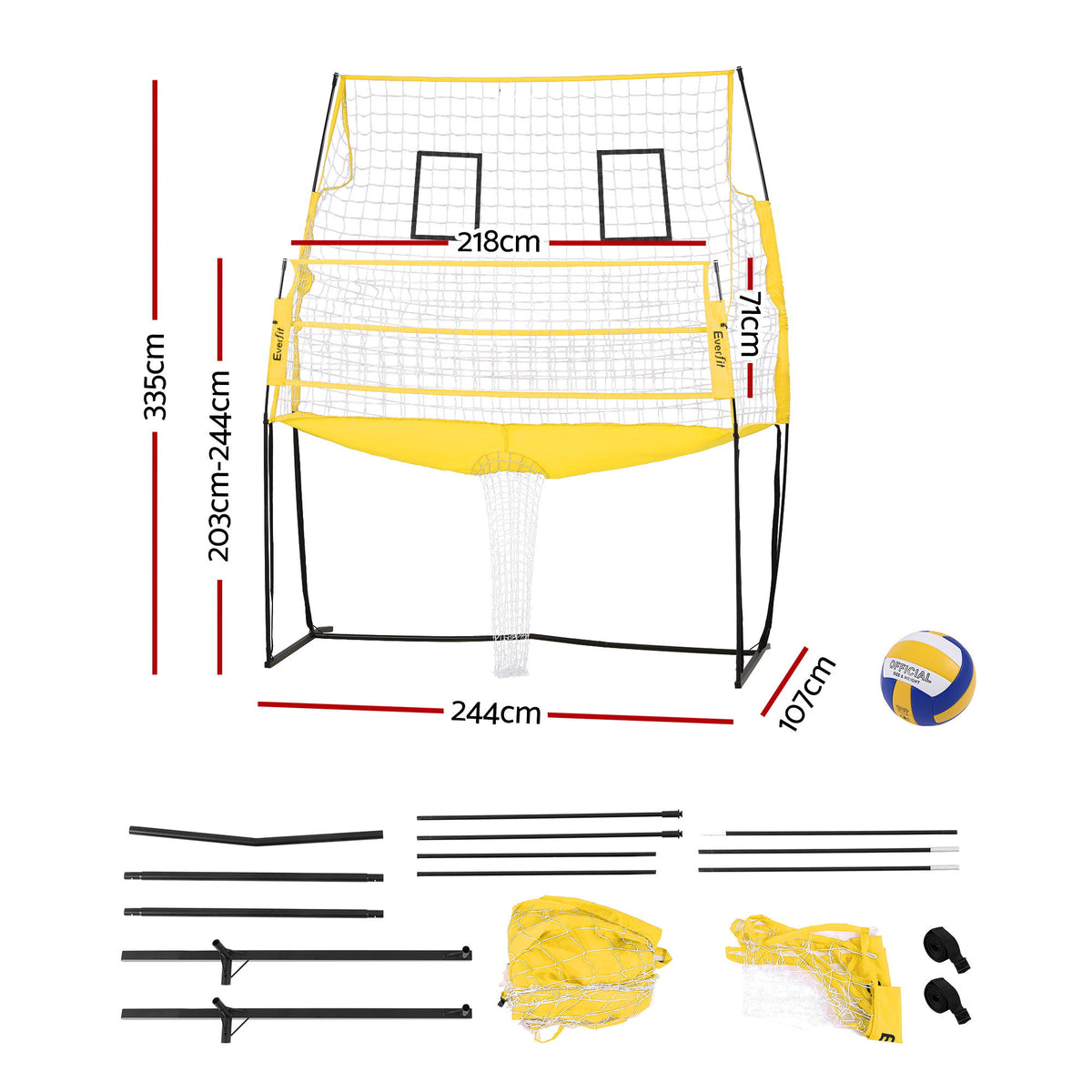 Freestanding Volleyball Net | 8ft | Adjustable Height | Includes Ball + Bag (Version A)
