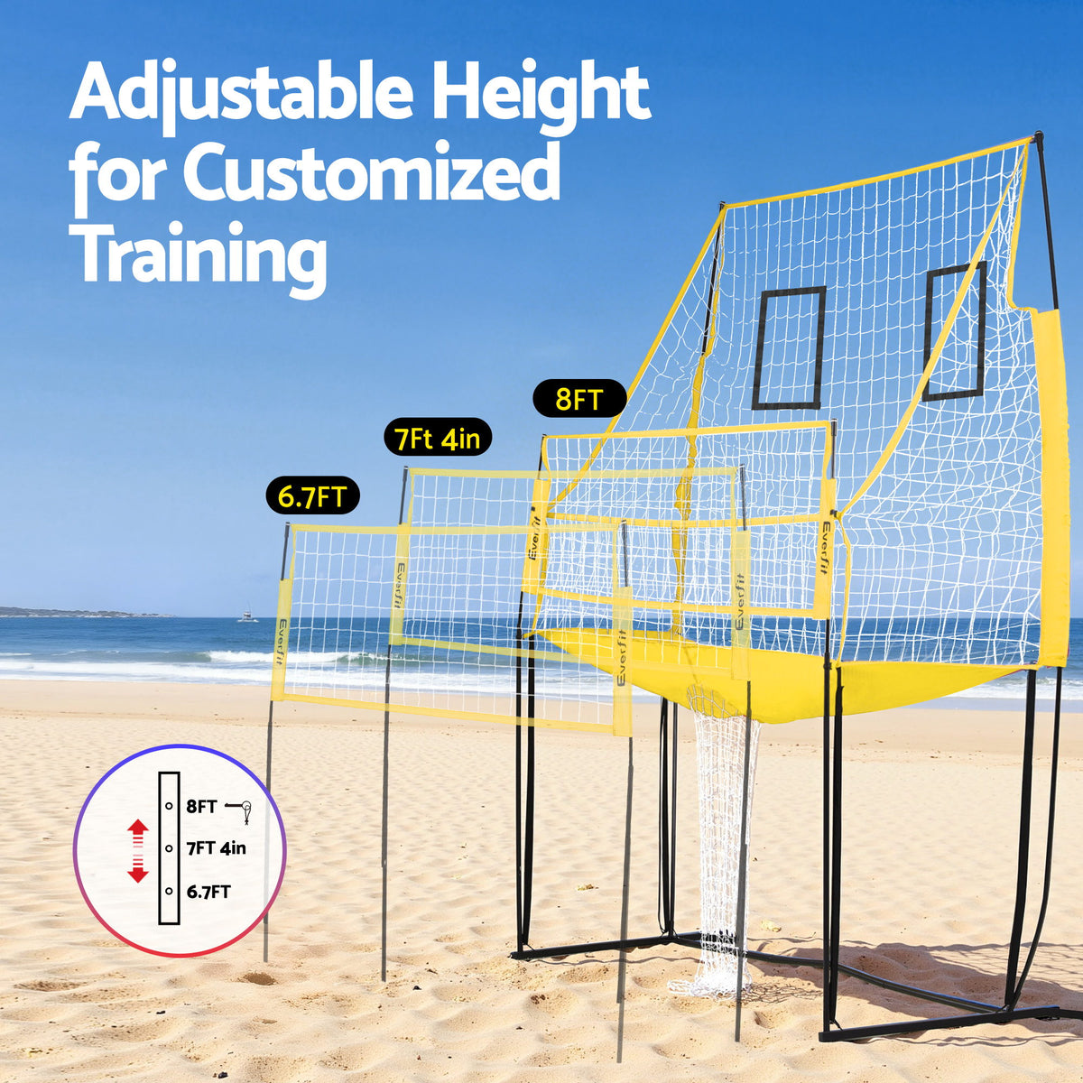 Freestanding Volleyball Net | 8ft | Adjustable Height | Includes Ball + Bag (Version A)