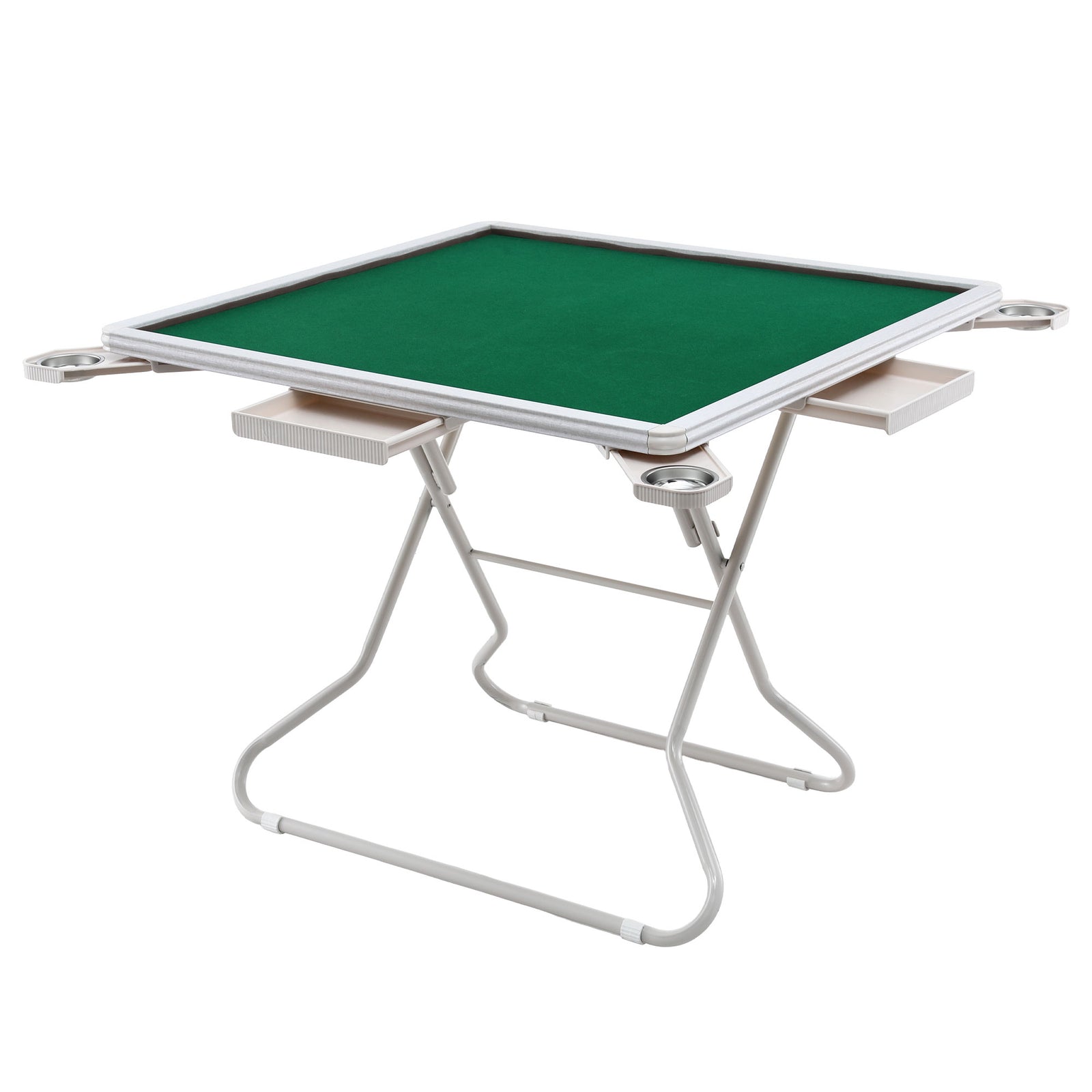 Folding Mahjong Table | 4 Drawers + Cup Holders | Green