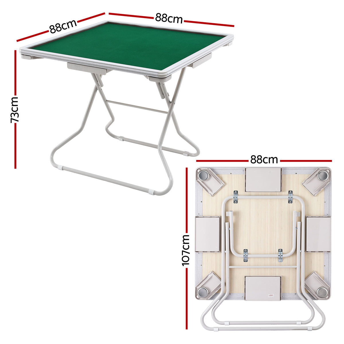 Folding Mahjong Table | 4 Drawers + Cup Holders | Green