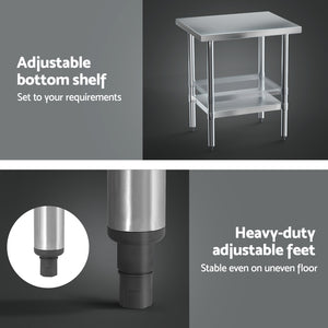 Cefito Stainless Steel Kitchen Bench | Work Table | 610x760mm | 430 Grade