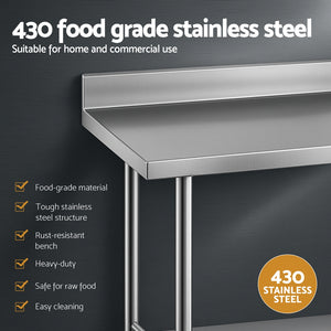 Cefito Stainless Steel Kitchen Bench | Splashback Work Table | 1500x600mm | 430 Grade
