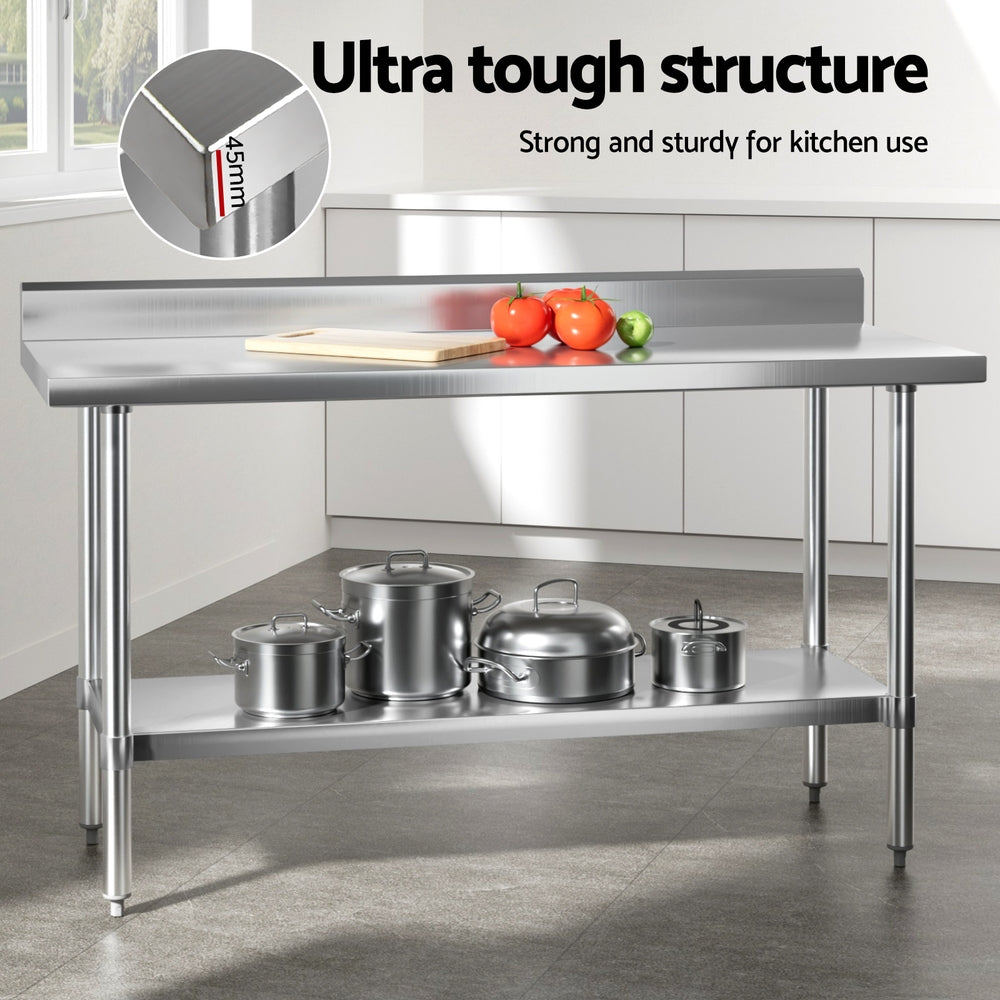 Cefito Stainless Steel Kitchen Bench | Splashback Work Table | 1500x600mm | 430 Grade