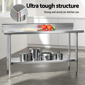 Cefito Stainless Steel Kitchen Bench | Splashback Work Table | 1500x600mm | 430 Grade