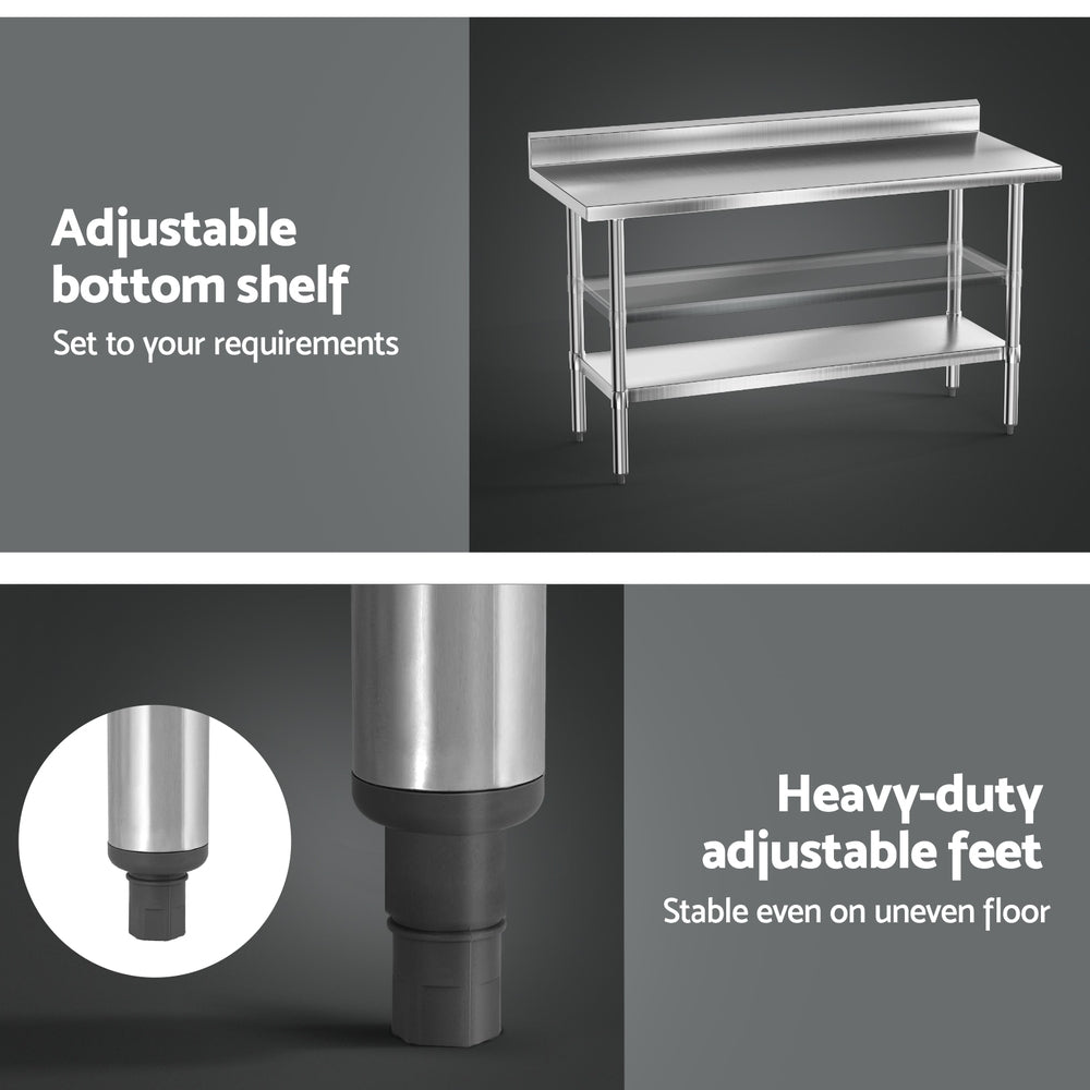 Cefito Stainless Steel Kitchen Bench | Splashback Work Table | 1500x600mm | 430 Grade