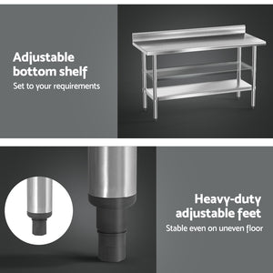 Cefito Stainless Steel Kitchen Bench | Splashback Work Table | 1500x600mm | 430 Grade