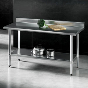 Cefito Stainless Steel Kitchen Bench | Splashback Work Table | 1500x600mm | 430 Grade