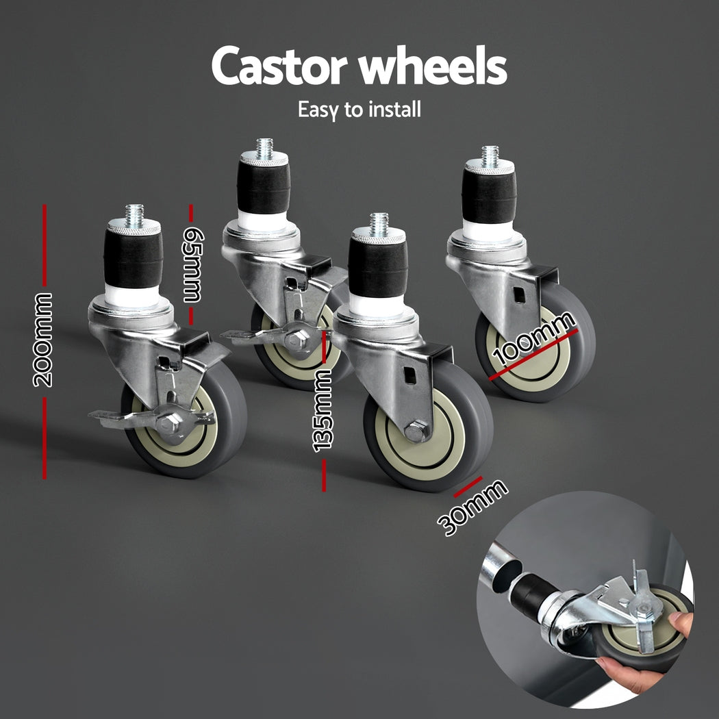 Cefito Stainless Steel Kitchen Benches | Work Bench | Wheels | 61x46cm | 430