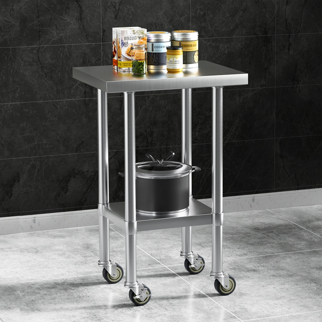 Cefito Stainless Steel Kitchen Benches | Work Bench | Wheels | 61x46cm | 430