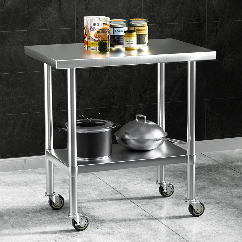 Cefito Stainless Steel Kitchen Benches | Work Bench | Wheels | 91x61CM | 430