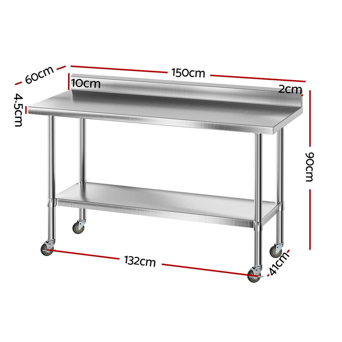 Stainless Steel Kitchen Bench | 1500x600mm | 430 Grade | Splashback