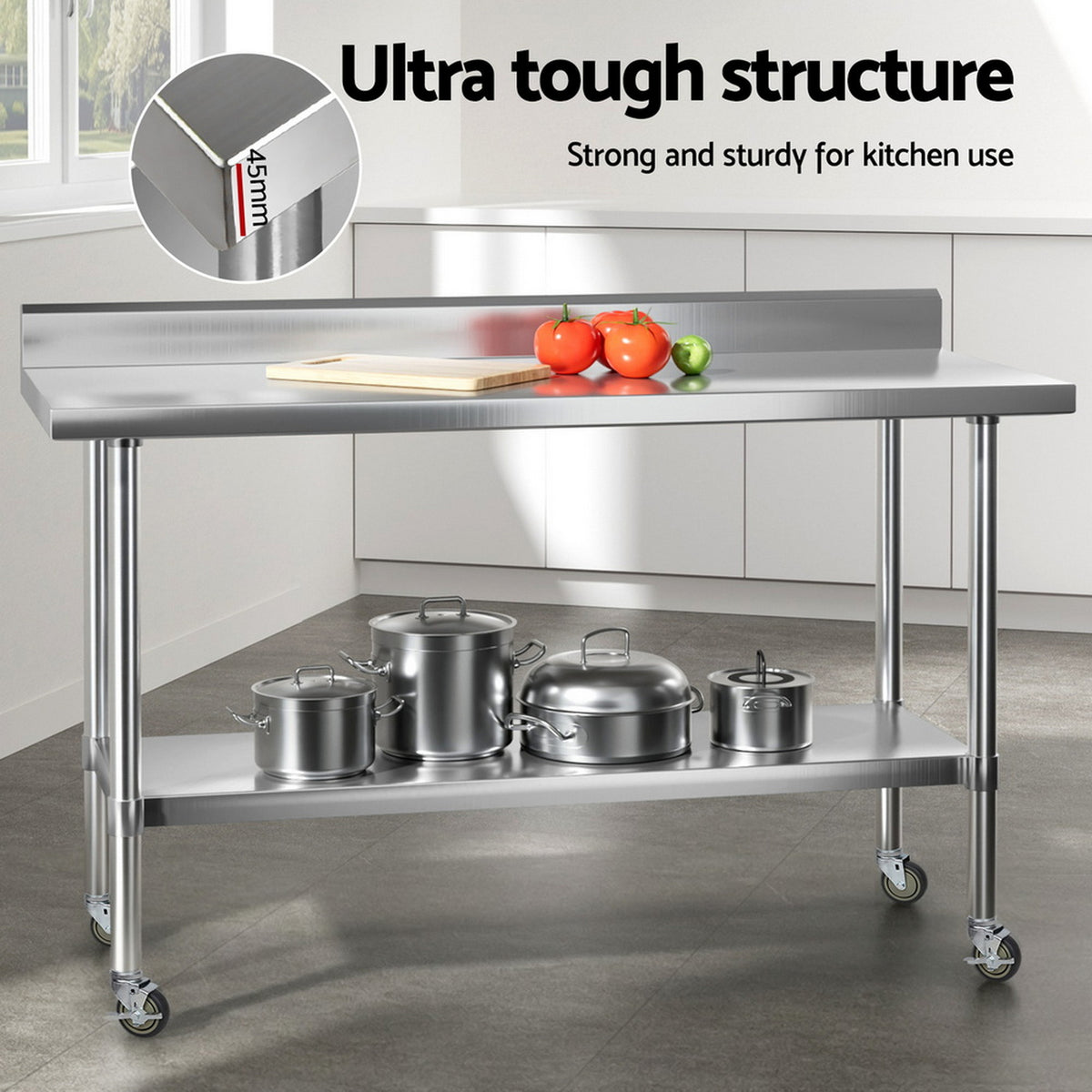 Stainless Steel Kitchen Bench | 1500x600mm | 430 Grade | Splashback