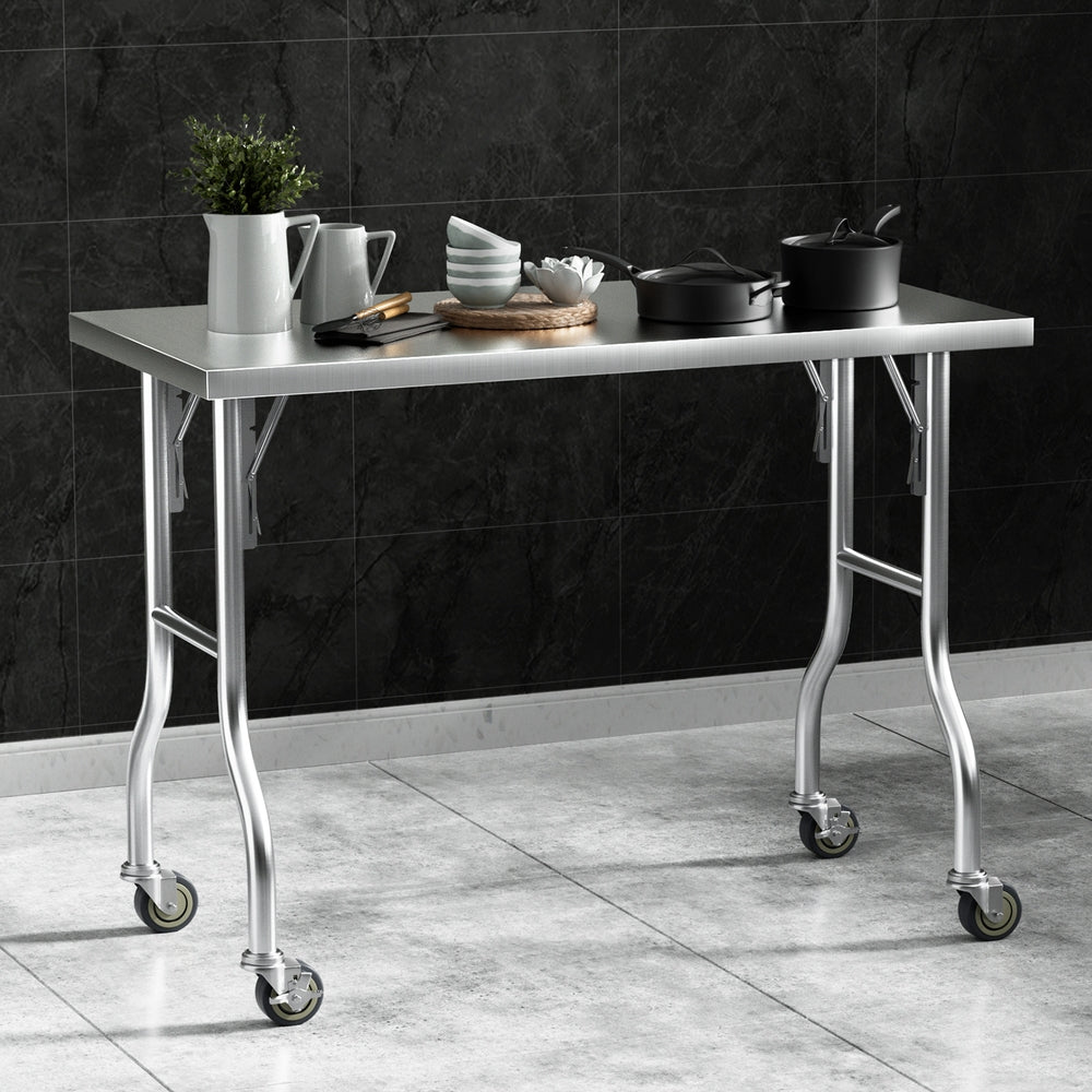 Cefito Stainless Steel Kitchen Benches | Work Bench | Wheels | 122x61CM | 430