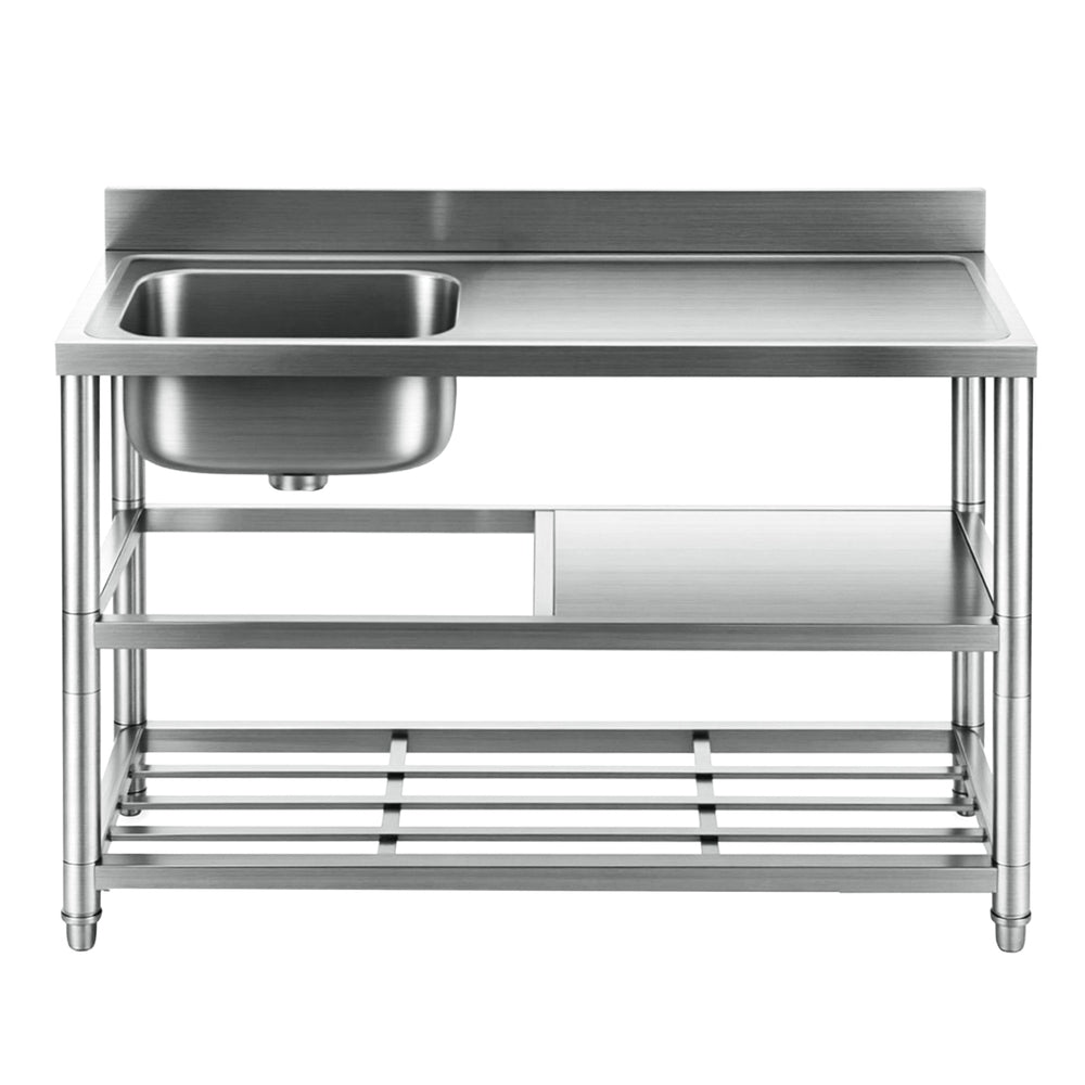 Stainless Steel Work Bench | 120cm | Kitchen Table | Sink + Splashback