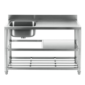 Stainless Steel Work Bench | 120cm | Kitchen Table | Sink + Splashback
