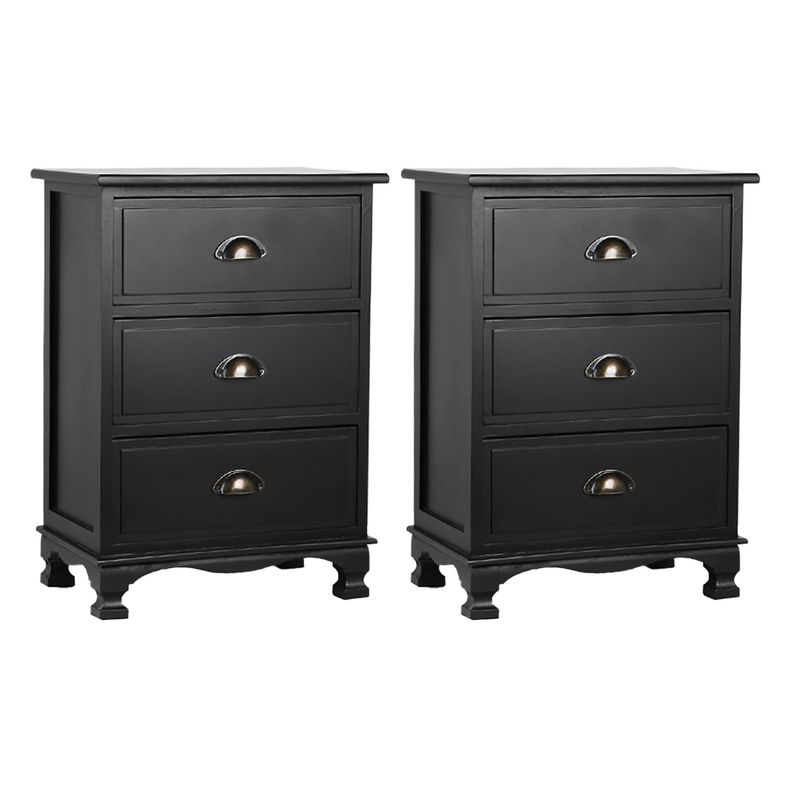 Artiss Bedside Tables | 2X | THYME | 3 Drawers | Vintage | Black