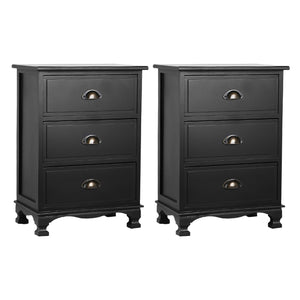 Artiss Bedside Tables | 2X | THYME | 3 Drawers | Vintage | Black