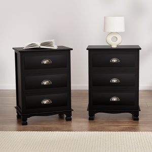 Artiss Bedside Tables | 2X | THYME | 3 Drawers | Vintage | Black
