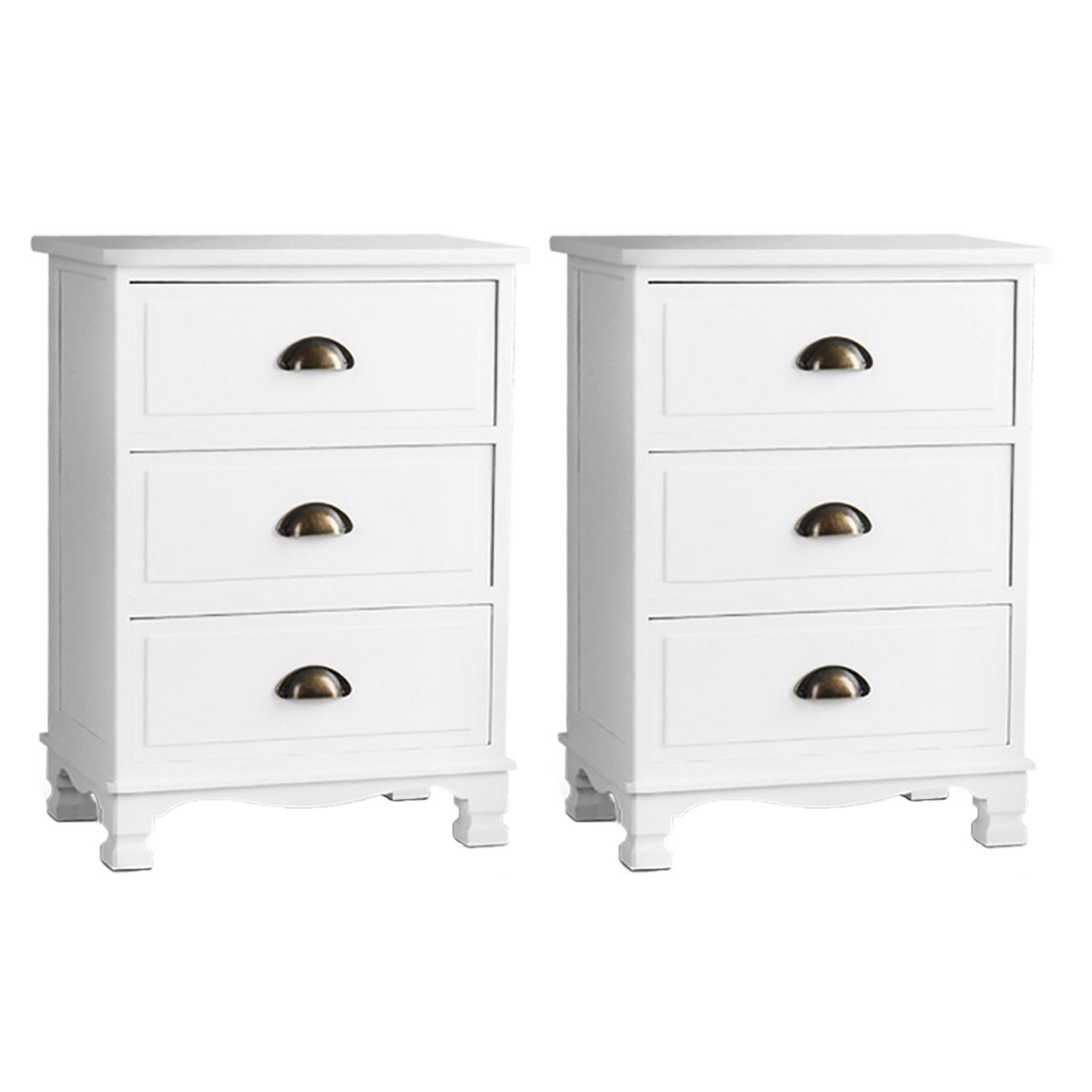 Artiss Bedside Tables | 2X | THYME | 3 Drawers | Vintage | White