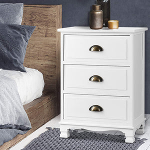 Artiss Bedside Tables | 2X | THYME | 3 Drawers | Vintage | White