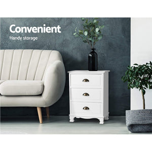 Artiss Bedside Tables | 2X | THYME | 3 Drawers | Vintage | White