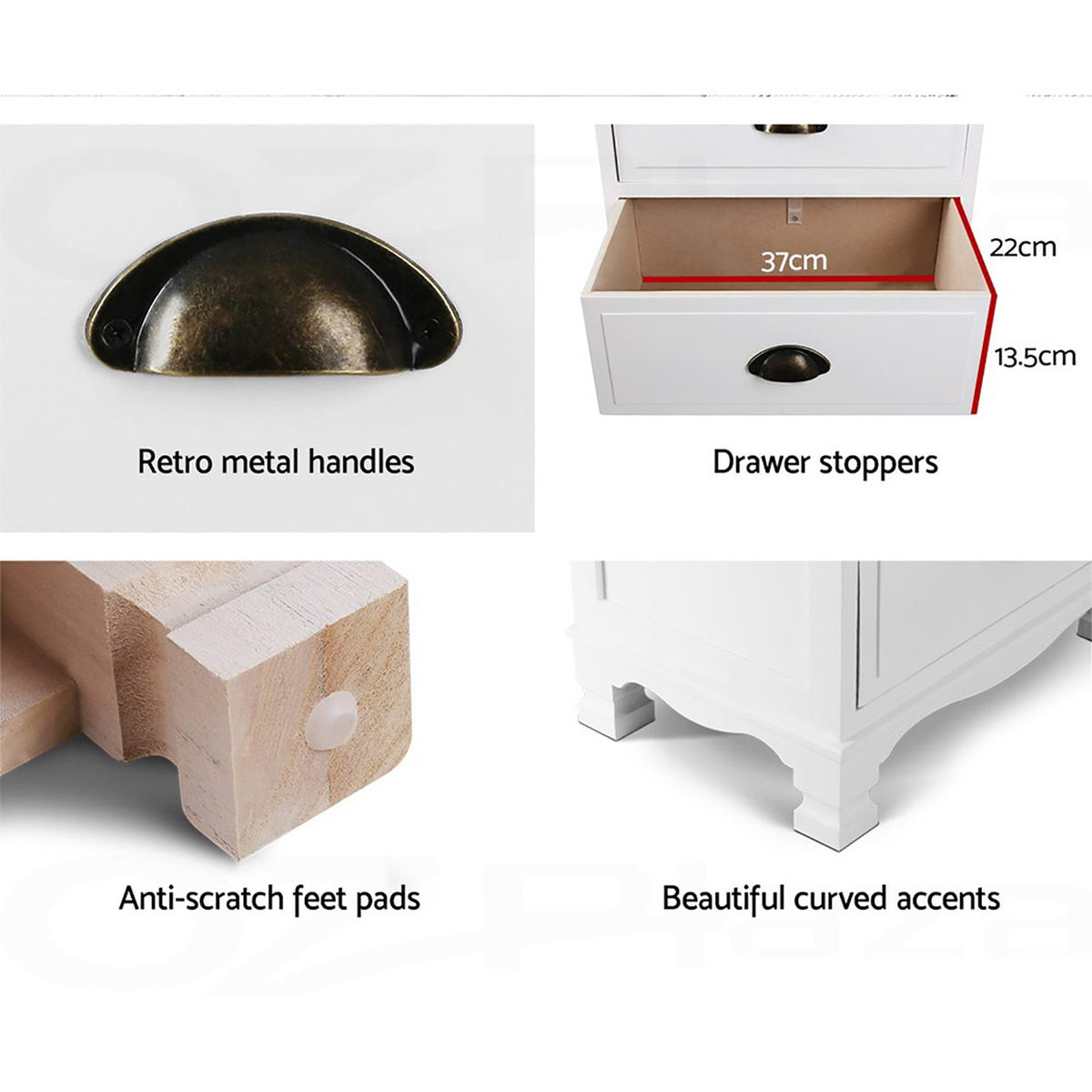 Artiss Bedside Tables | 2X | THYME | 3 Drawers | Vintage | White