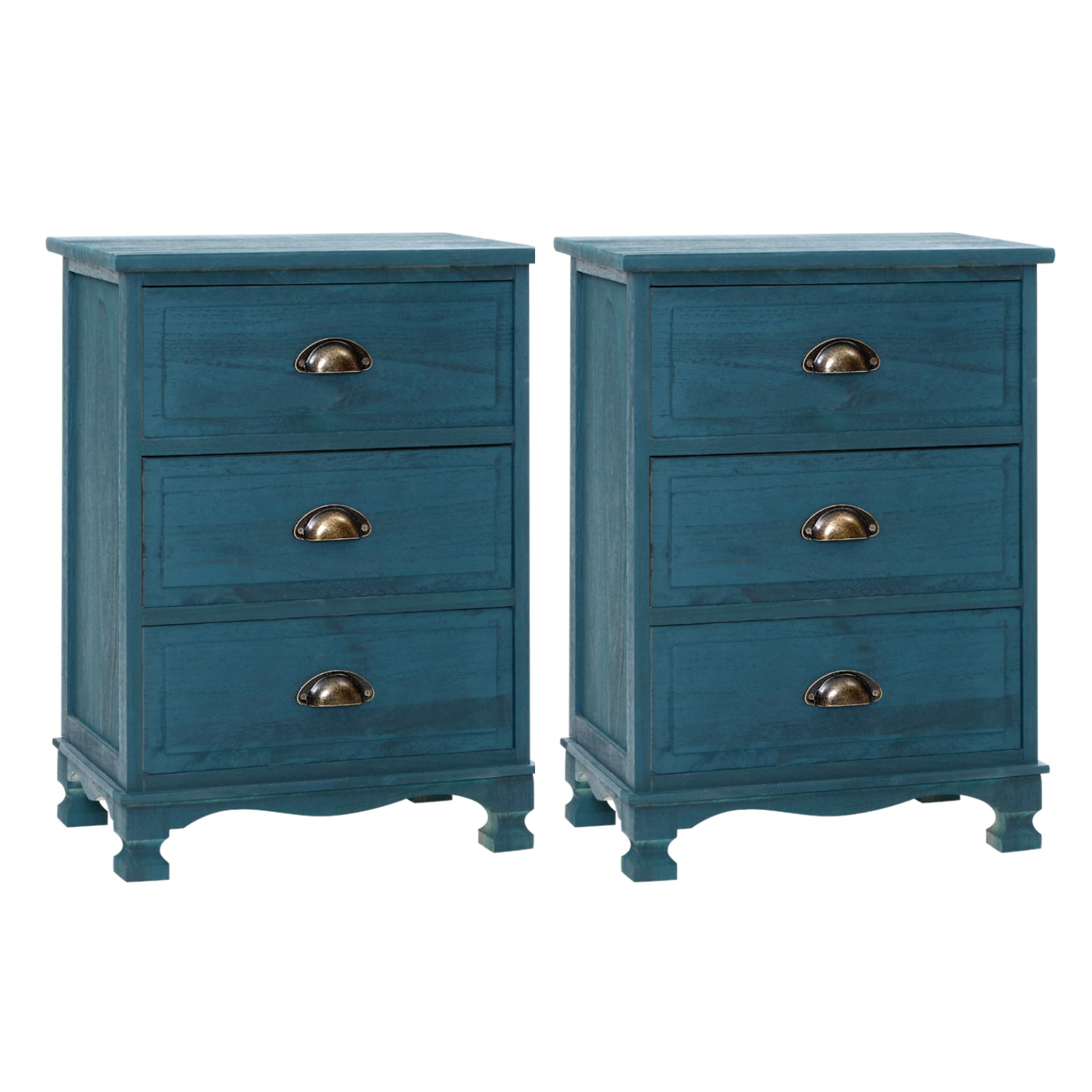 Artiss Bedside Tables | 2X | THYME | 3 Drawers | Vintage | Blue