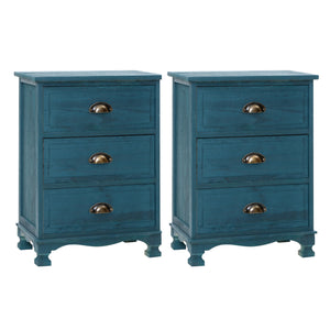 Artiss Bedside Tables | 2X | THYME | 3 Drawers | Vintage | Blue