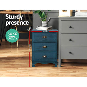 Artiss Bedside Tables | 2X | THYME | 3 Drawers | Vintage | Blue