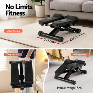 Everfit Mini Stepper | Compact Home Workout Step Machine with Resistance Ropes | Black