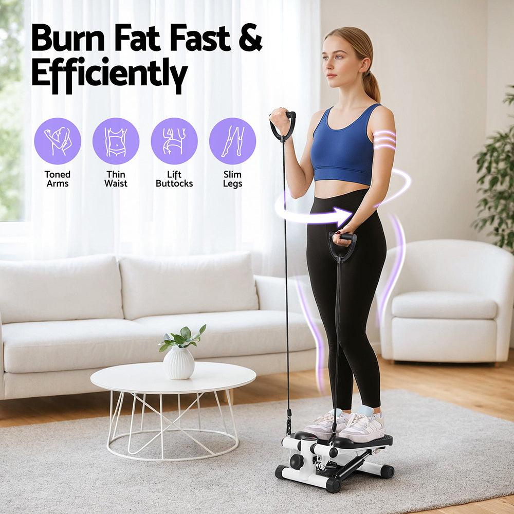 Everfit Mini Stepper | Compact Home Workout Step Machine with Resistance Ropes | White