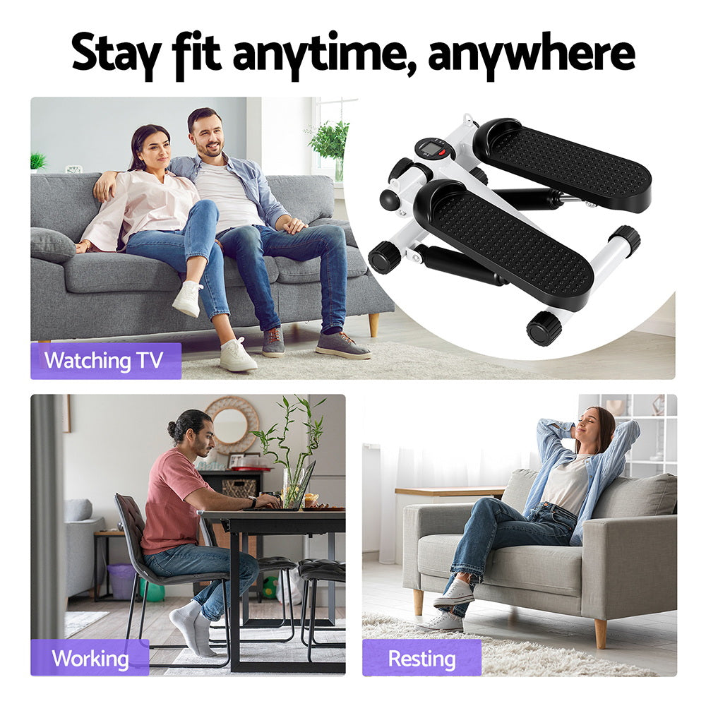 Everfit Mini Stepper | Compact Home Workout Step Machine with Resistance Ropes | White