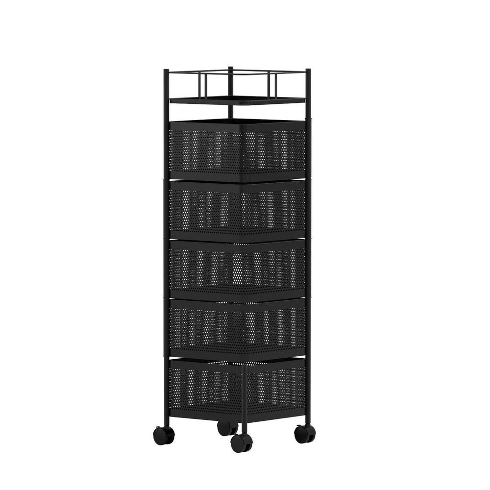 Storage Trolley | 5-Tier Kitchen Cart | Rolling Storage Rack | Black