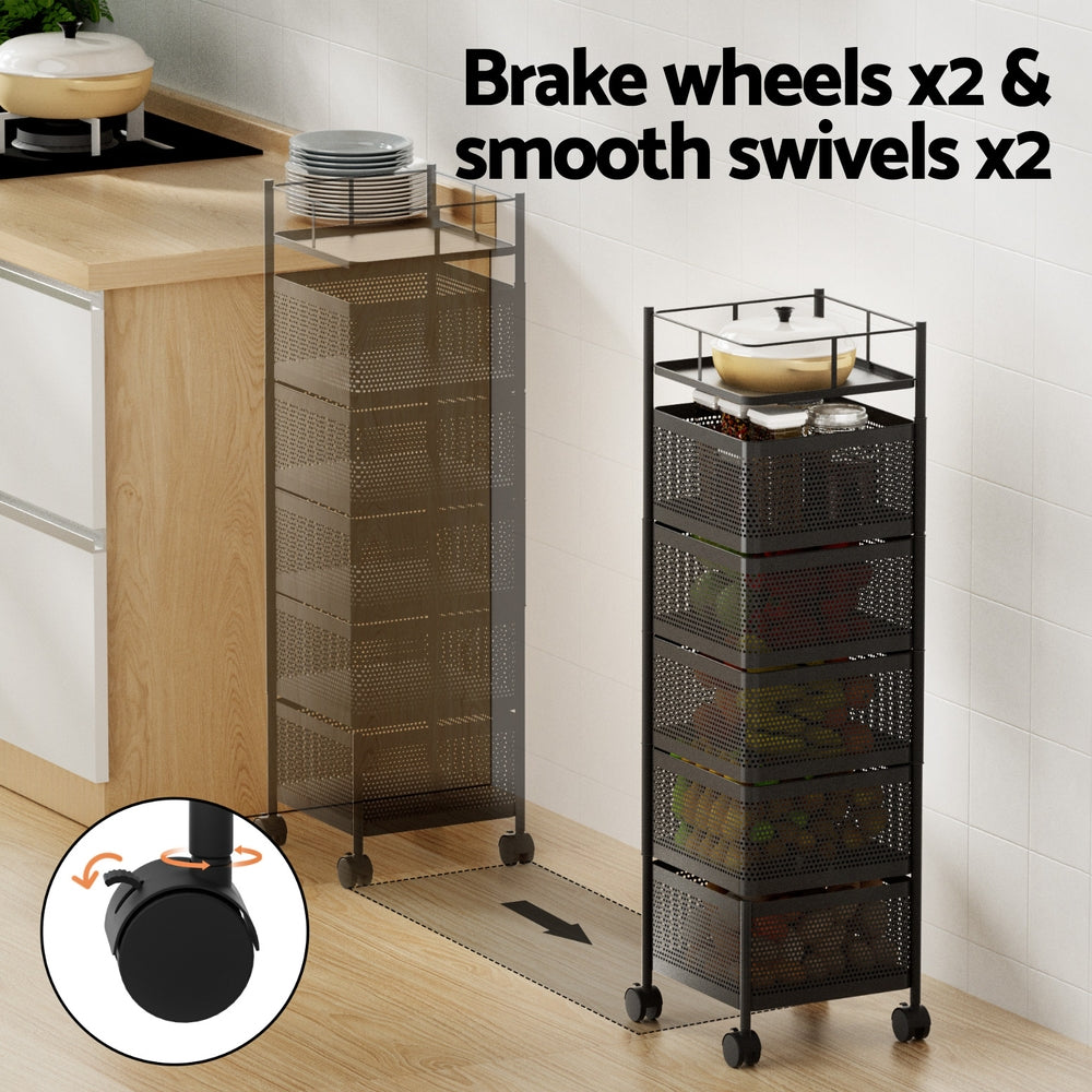 Storage Trolley | 5-Tier Kitchen Cart | Rolling Storage Rack | Black