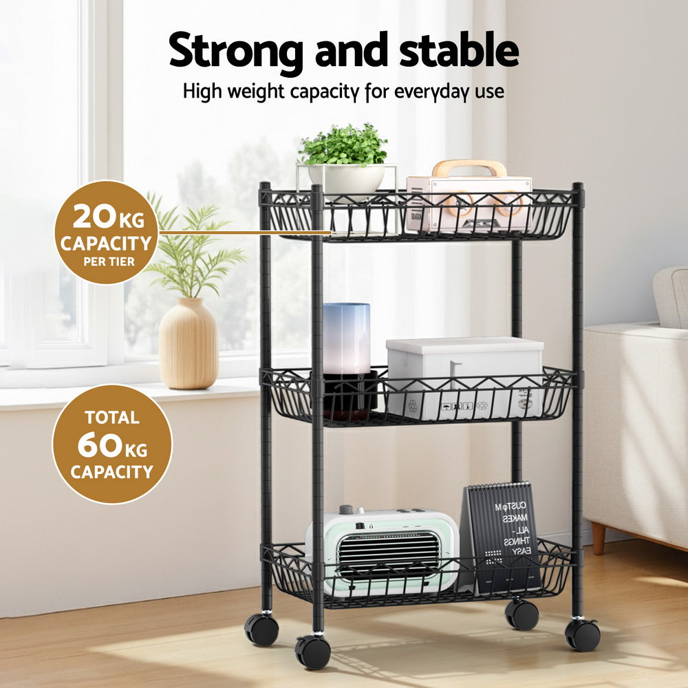 Shelving Unit | 3 Tier | Adjustable Storage Rack | With Wheels