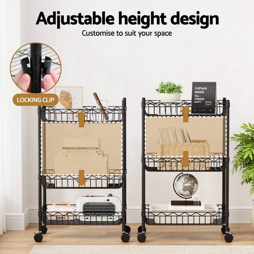 Shelving Unit | 3 Tier | Adjustable Storage Rack | With Wheels