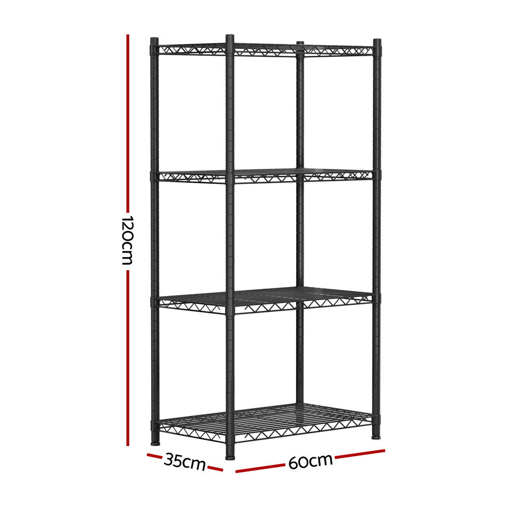 Steel Shelving Rack | 4 Tier | Adjustable Storage Shelves | Garage Kitchen