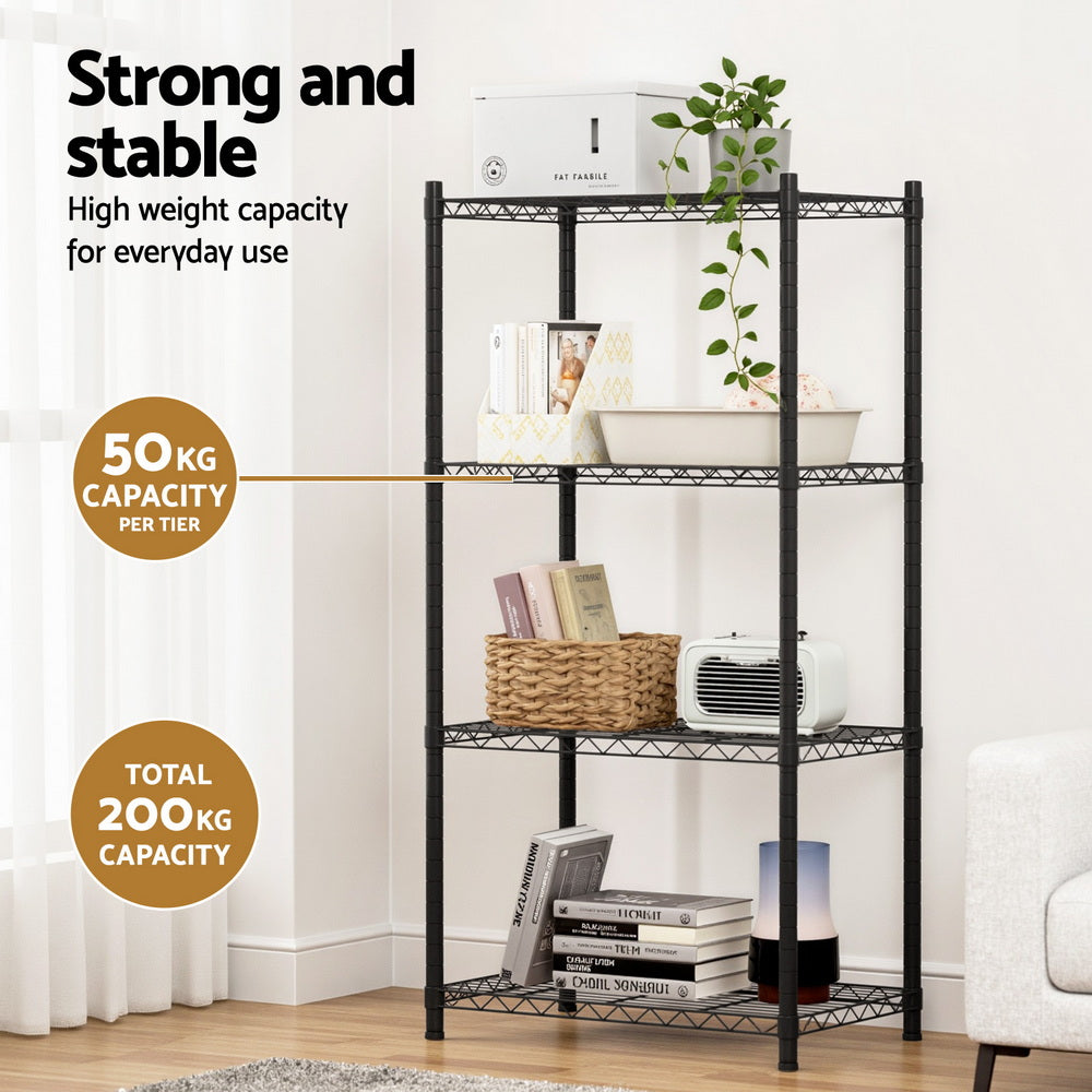 Steel Shelving Rack | 4 Tier | Adjustable Storage Shelves | Garage Kitchen